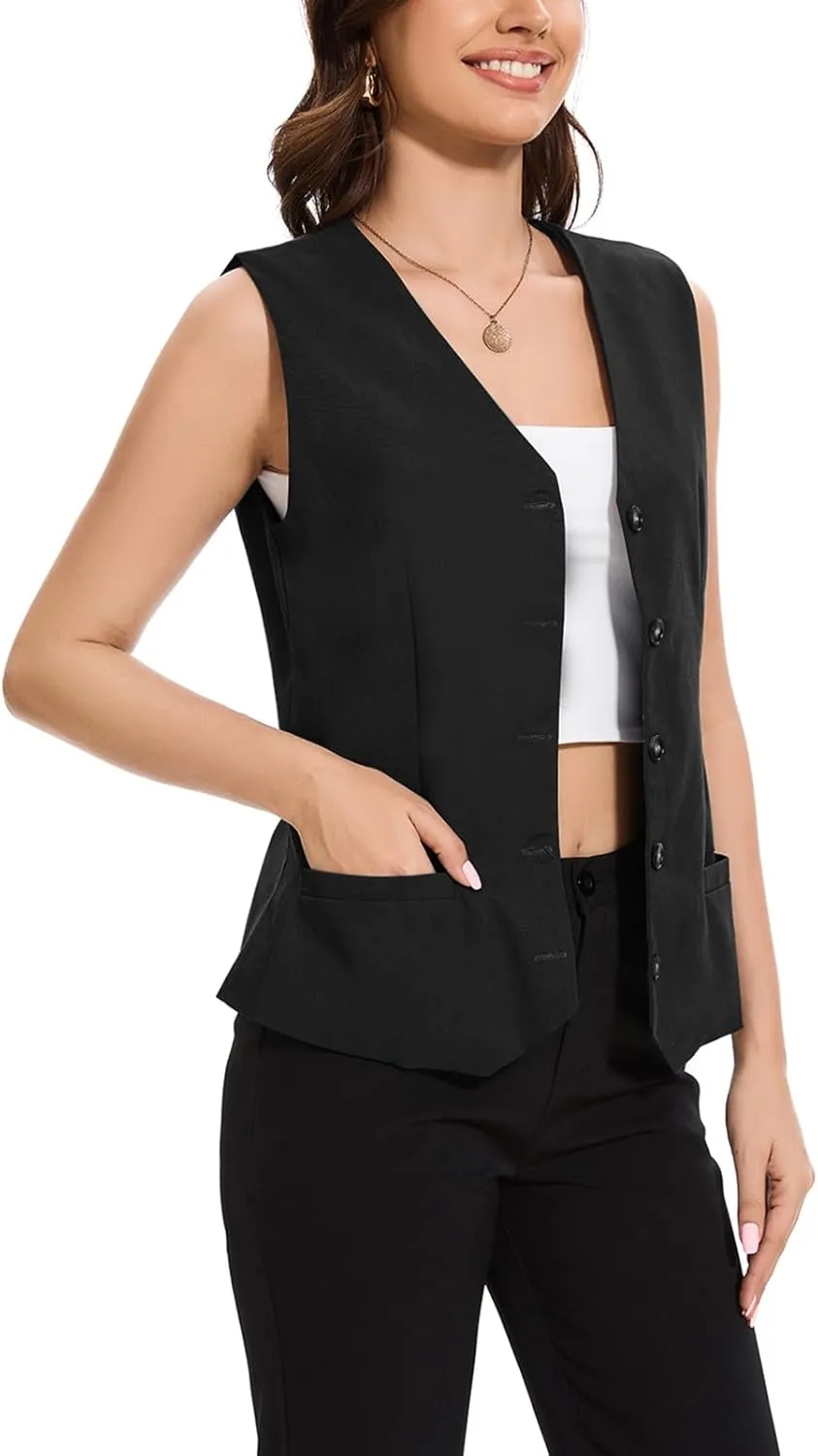 Womens Linen Vest Waistcoat Lightweight V Neck 2025 Work Button Sleeveless Jacket Cotton Summer Vest Tops
