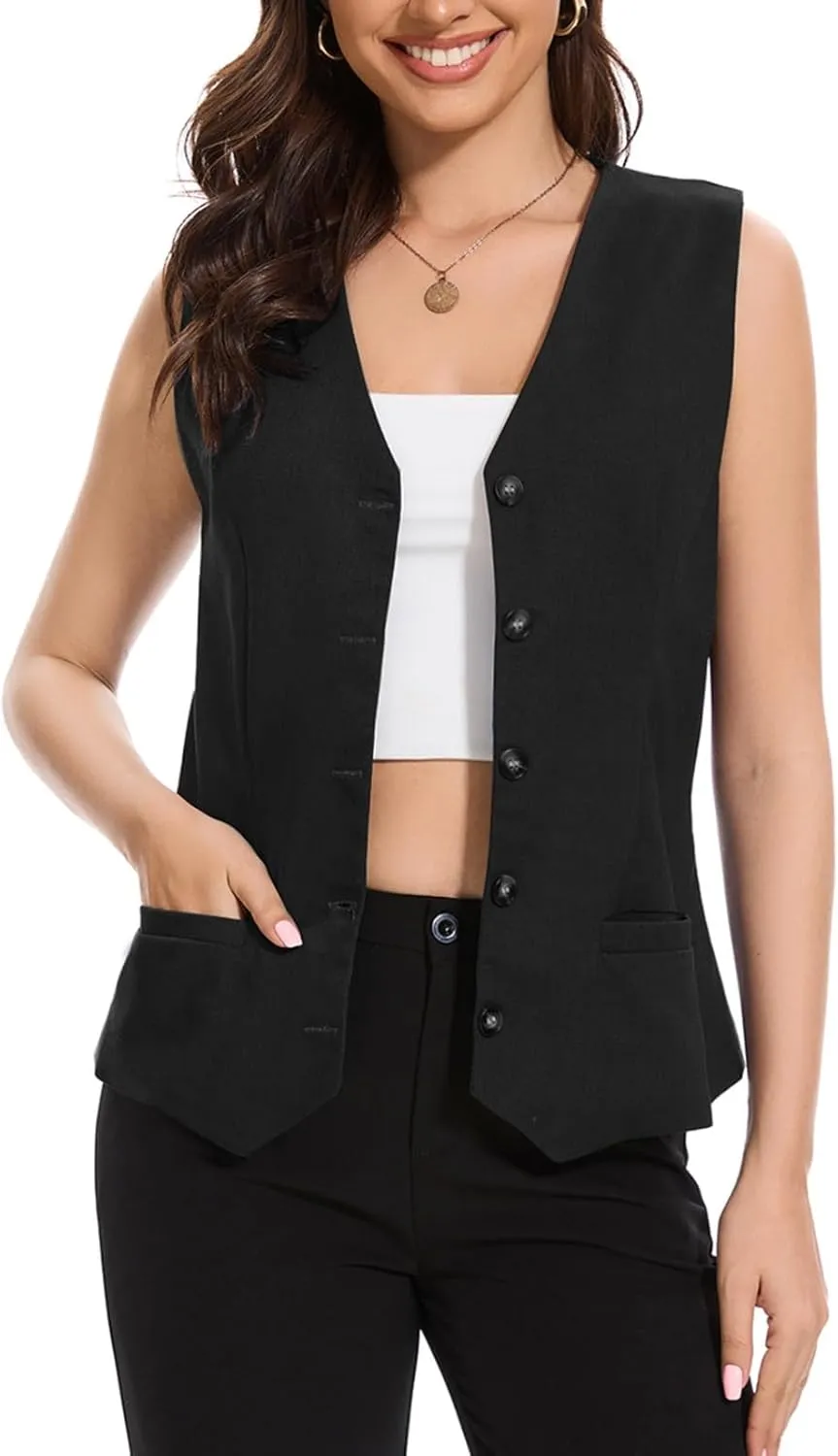 Womens Linen Vest Waistcoat Lightweight V Neck 2025 Work Button Sleeveless Jacket Cotton Summer Vest Tops