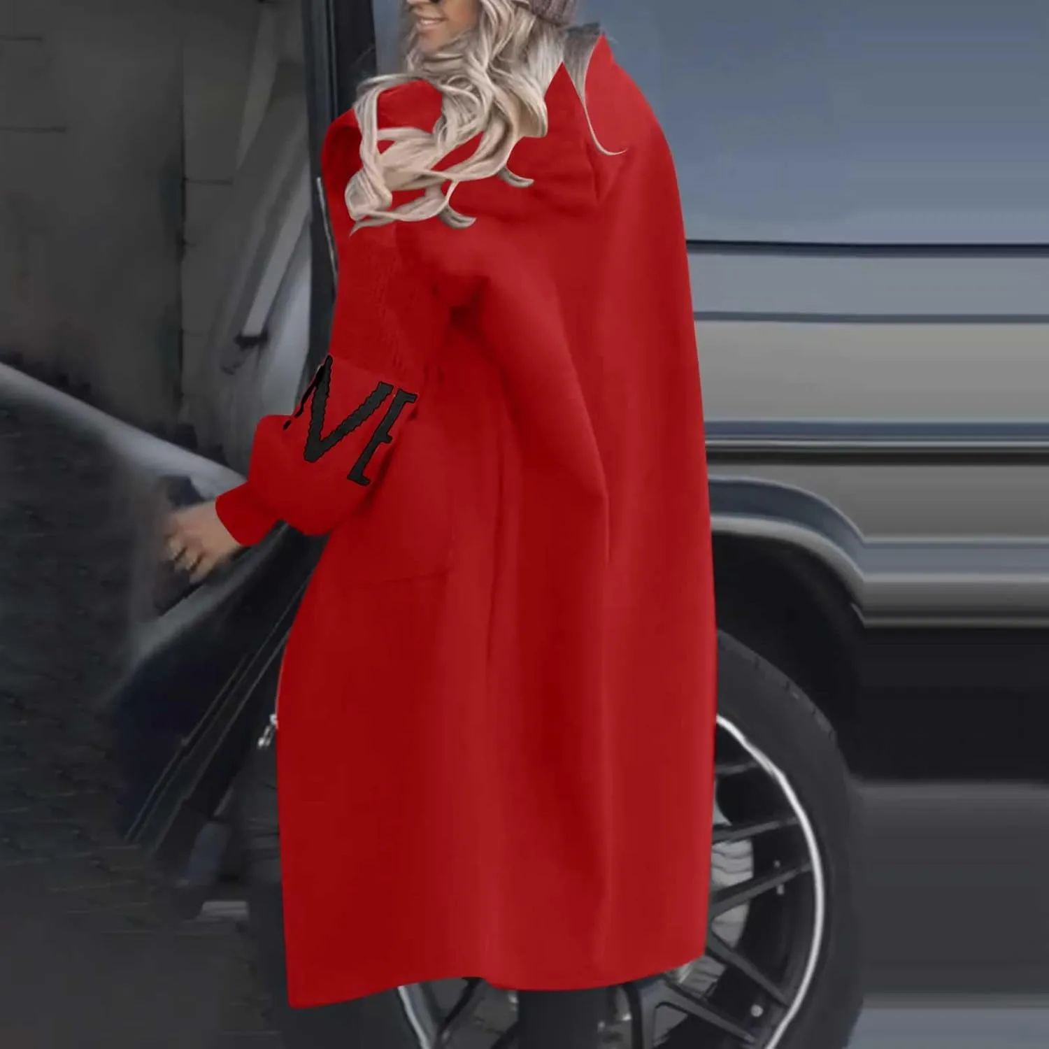 Womens Long Hoodie Coat Knee Length Oversized Zip Up Sweatshirt Jackets Winter Waist Drawstring Fleece Hooded Coat