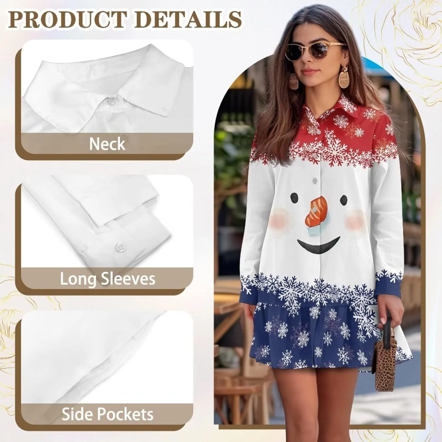 Women's Long Sleeve Button Down Shirts Dress Loose Casual Tunic Dresses with Pockets Ruffle Swing Shift Dresses
