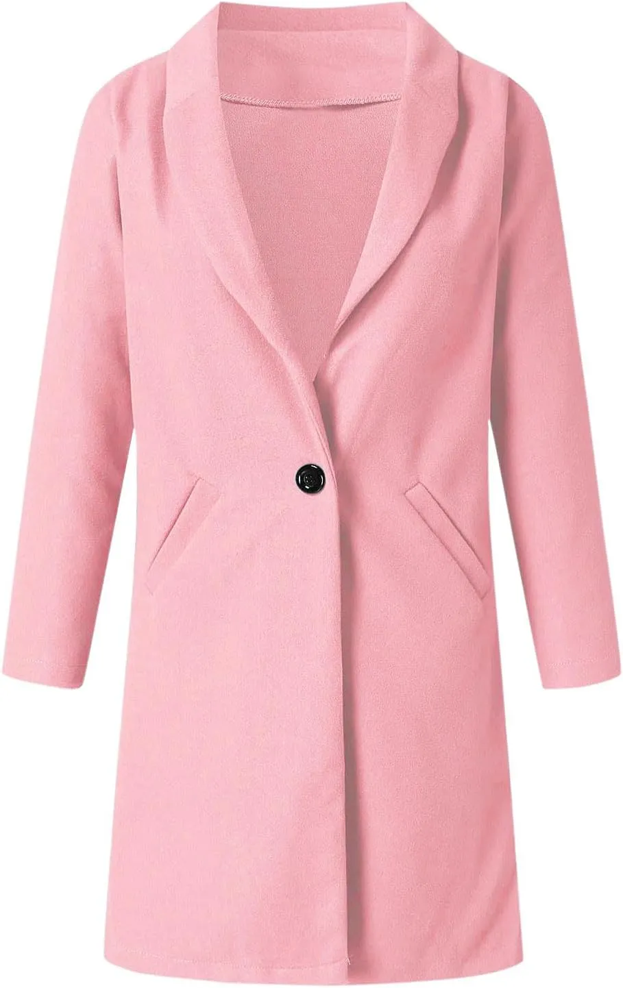 Womens Notch Lapel Cotton Blend Coat Winter Open Front Single Breasted Mid-Long Business Casual Blazers with Pockets
