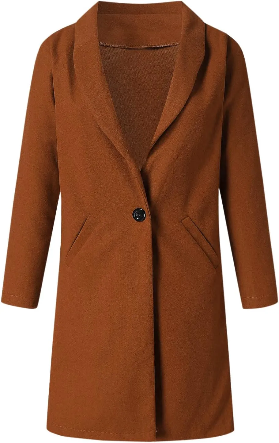 Womens Notch Lapel Cotton Blend Coat Winter Open Front Single Breasted Mid-Long Business Casual Blazers with Pockets