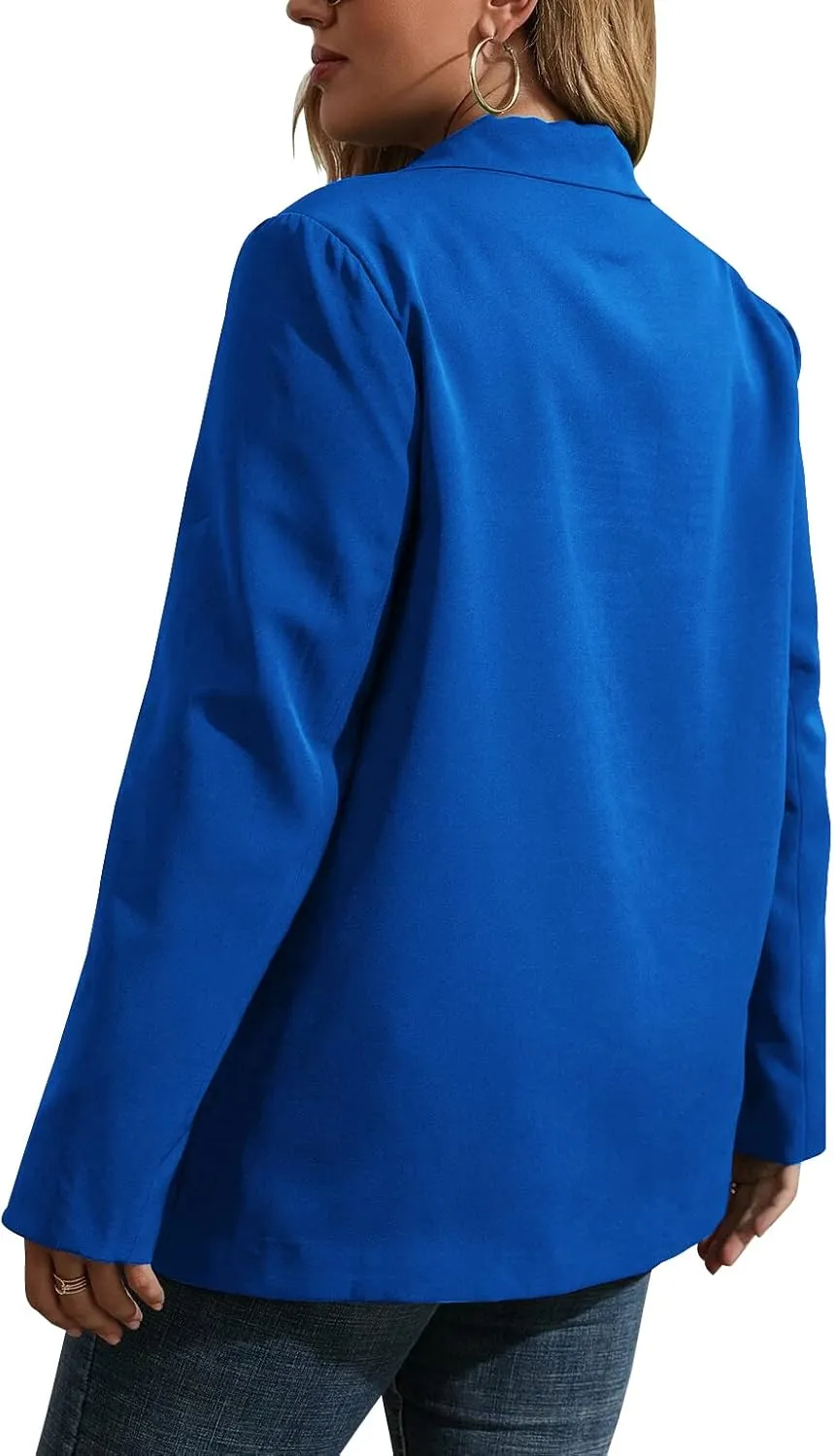 Womens Plus Size Casual Blazer Jackets Long Sleeve Open Front Buttons Work Office Lapel Blazers with Pockets