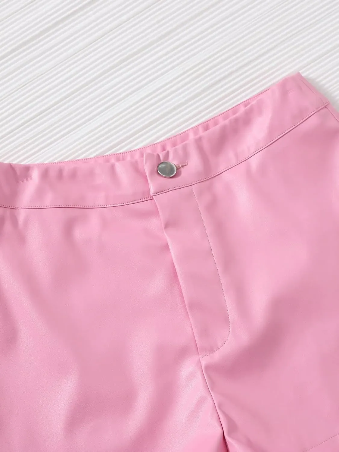 Women's PU Leather High Waisted Straight Leg Skinny Shorts Slim Faux Leather Stretch
