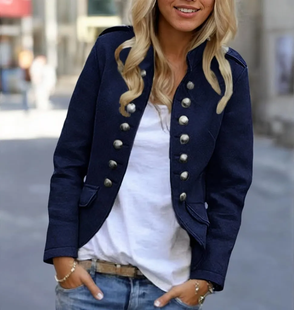 Women's Spring Double Breasted Open Front Blazers Jacket Business Casual Lightweight Stand Collar Cropped Coat