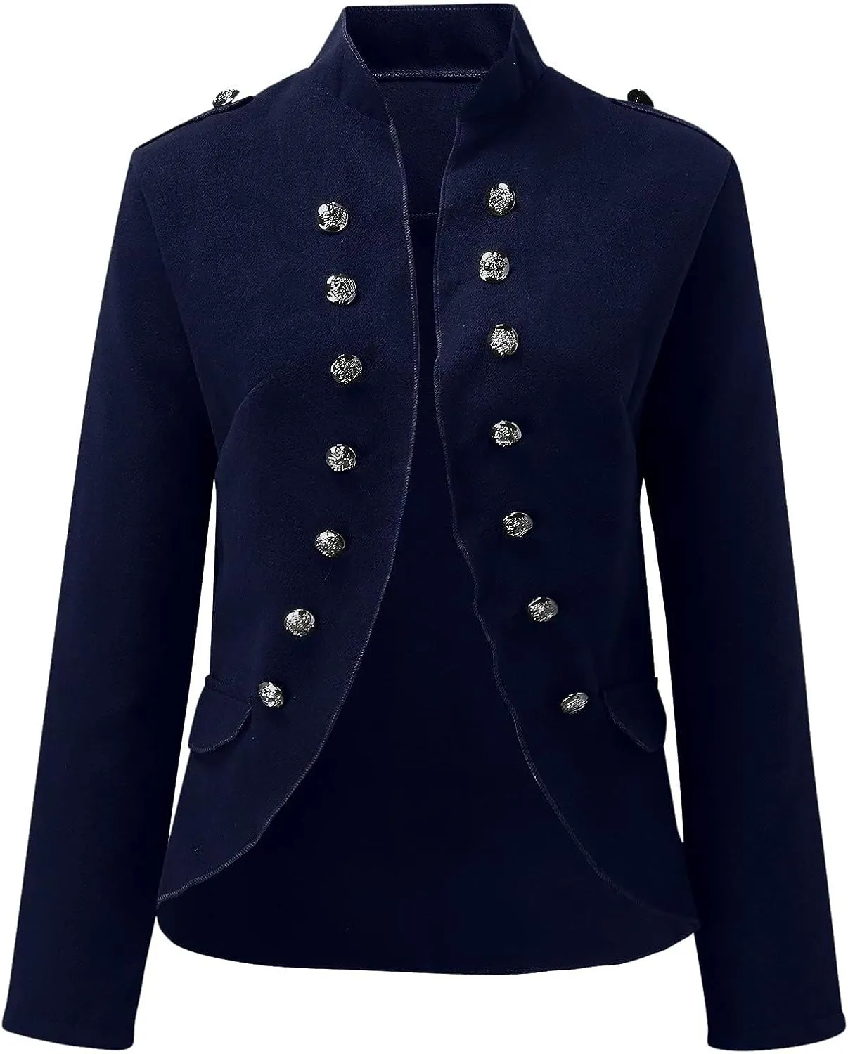 Women's Spring Double Breasted Open Front Blazers Jacket Business Casual Lightweight Stand Collar Cropped Coat