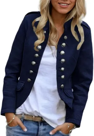 Women's Spring Double Breasted Open Front Blazers Jacket Business Casual Lightweight Stand Collar Cropped Coat