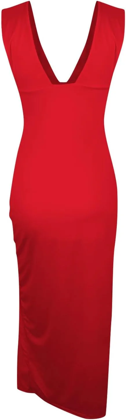 Women's Summer Plunge V Neck Sleeveless High Side Split Bodycon Long Dress Cocktail Party Wedding Guest Dresses