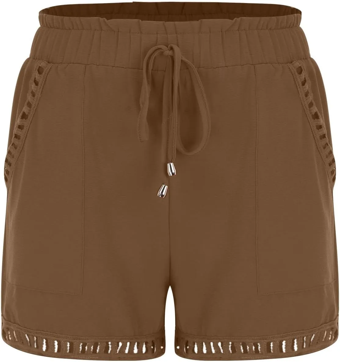 Womens Summer Shorts Cutout Elastic Drawstring Waisted Cotton Linen Casual Pants Solid Lightweight Quick Drying Travel Capris