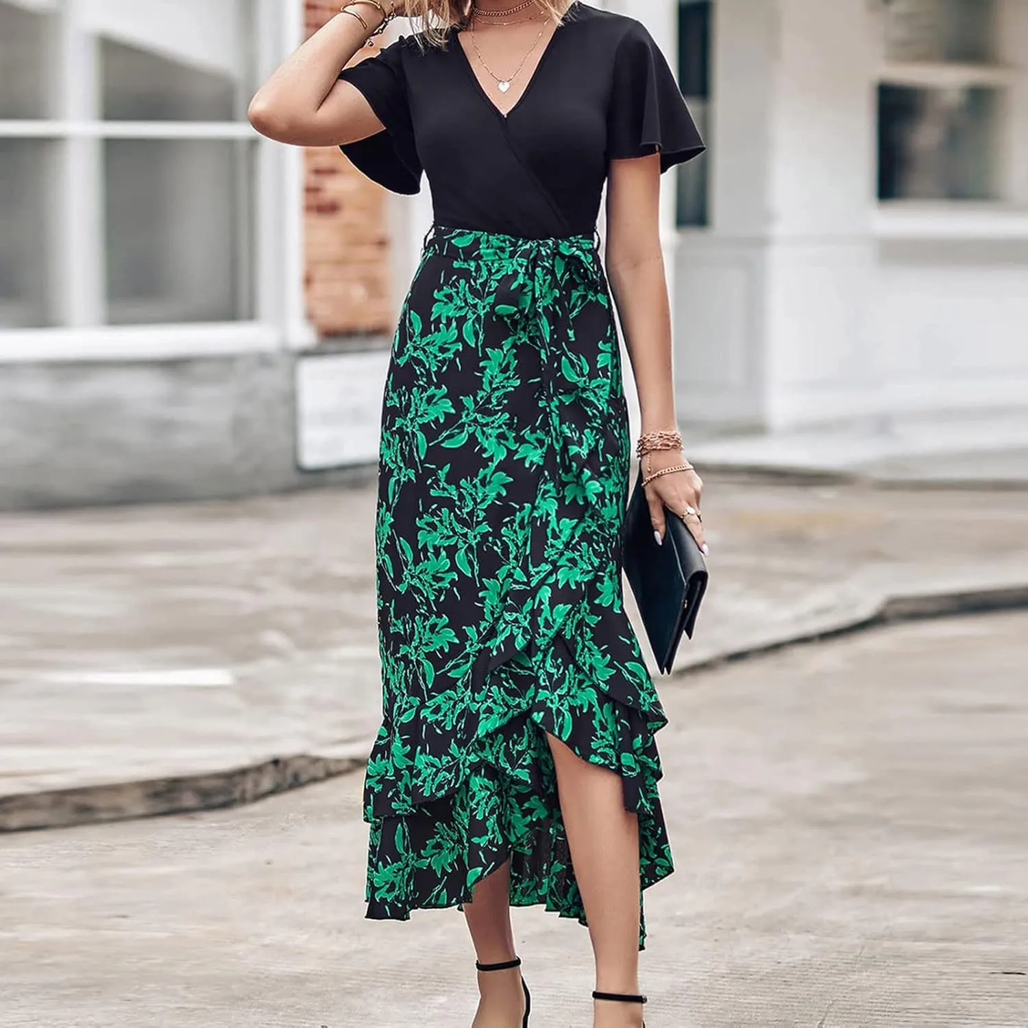 Women's Summer Tunic Maxi Dress Casual Long Dress Flowy Party Beach Fall Long Dress Trendy Side Spilt Crop Midi Dresses