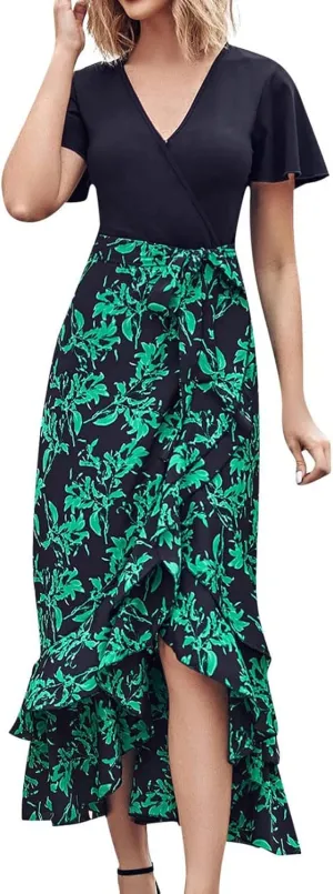 Women's Summer Tunic Maxi Dress Casual Long Dress Flowy Party Beach Fall Long Dress Trendy Side Spilt Crop Midi Dresses