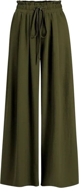 Womens Wide Leg Casual Pants with Pockets Loose Flowy High Waisted Lounge Trousers