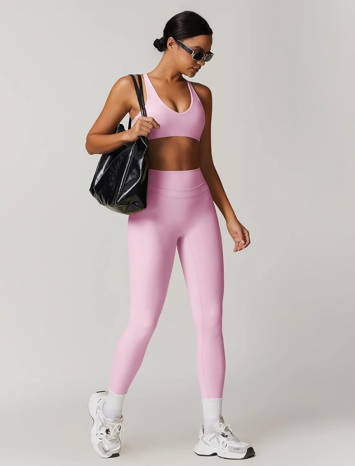 Womens Workout Sets Adjustable Straps Sports Bras and High Waist Leggings Sets Pilates 2 Piece Outfits for Women