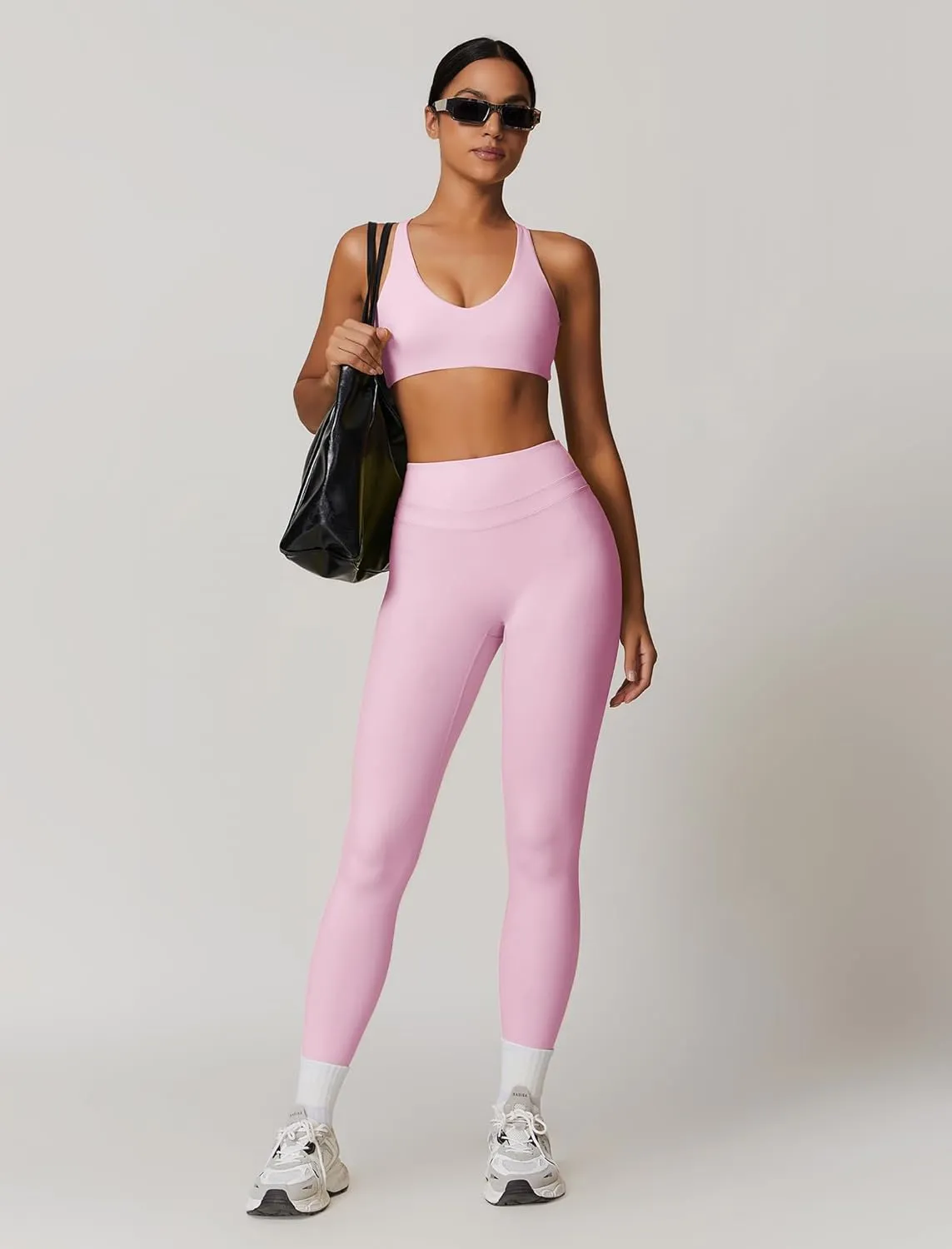 Womens Workout Sets Adjustable Straps Sports Bras and High Waist Leggings Sets Pilates 2 Piece Outfits for Women