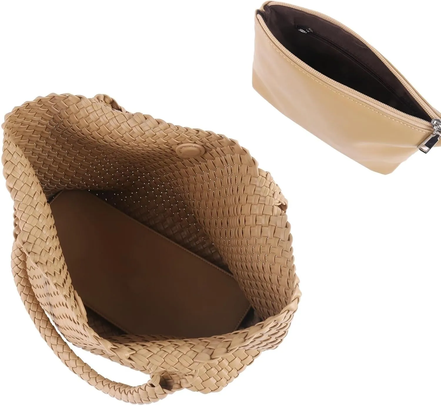 Women's Woven Crossbody Hobo Bag, Handle Shoulder Bag Vegan Leather Shopping Bag Large Travel Tote Bag with Wallet