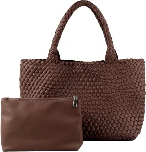 Women's Woven Crossbody Hobo Bag, Handle Shoulder Bag Vegan Leather Shopping Bag Large Travel Tote Bag with Wallet
