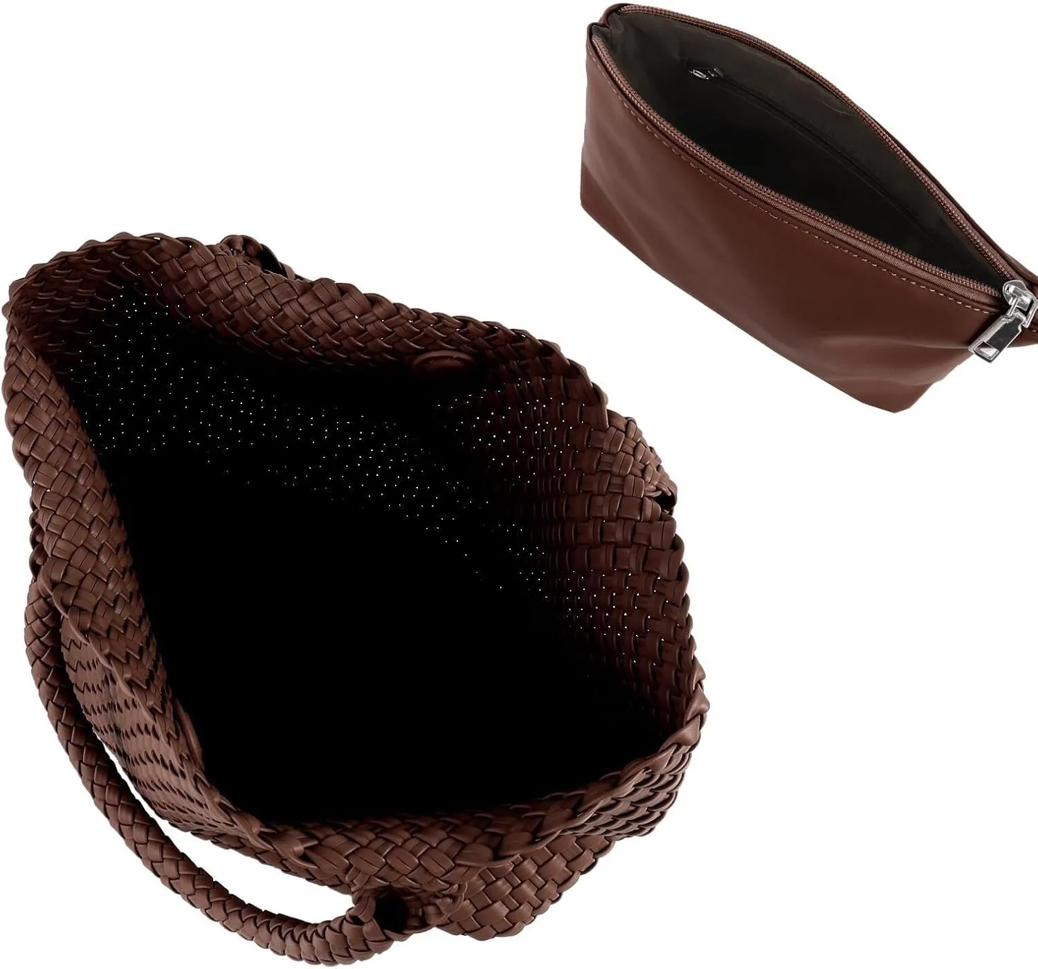 Women's Woven Crossbody Hobo Bag, Handle Shoulder Bag Vegan Leather Shopping Bag Large Travel Tote Bag with Wallet