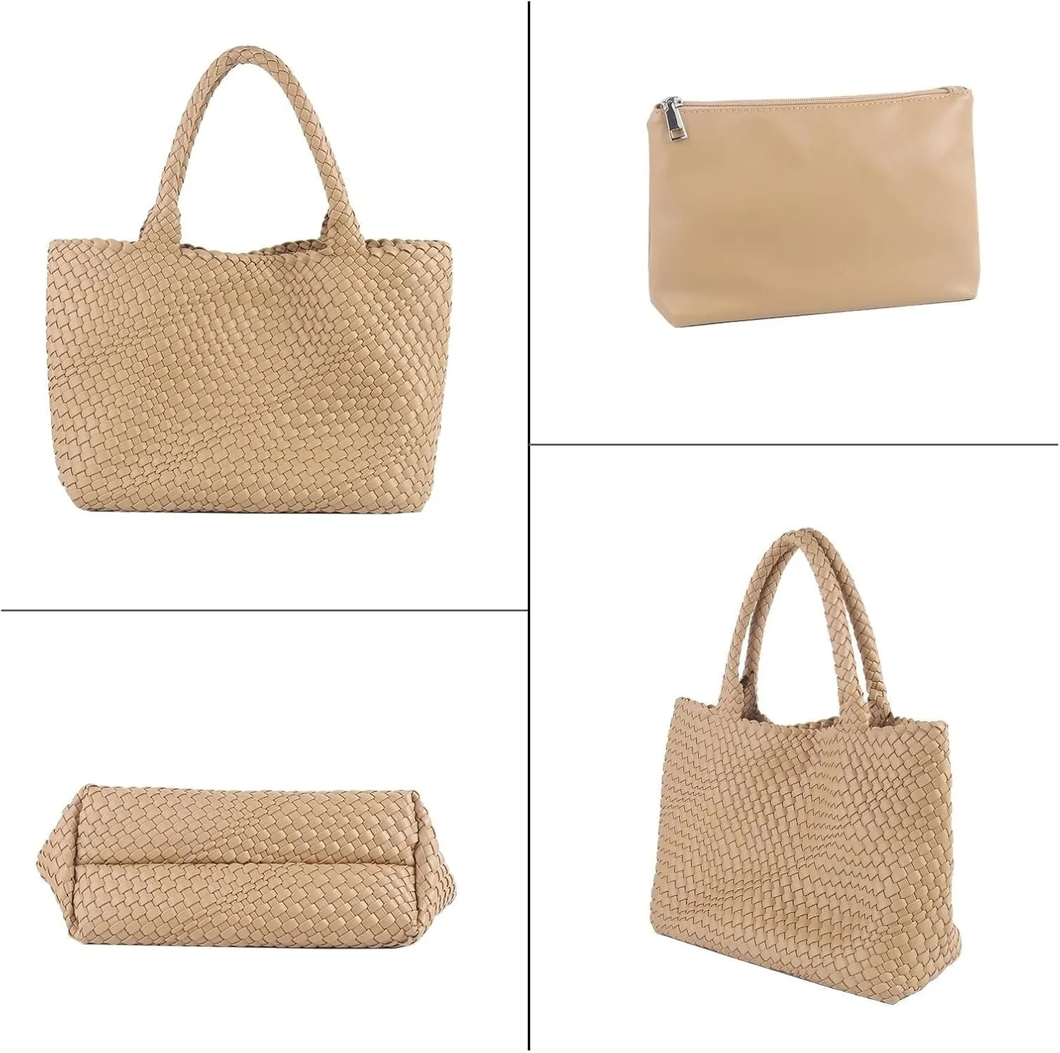 Women's Woven Crossbody Hobo Bag, Handle Shoulder Bag Vegan Leather Shopping Bag Large Travel Tote Bag with Wallet