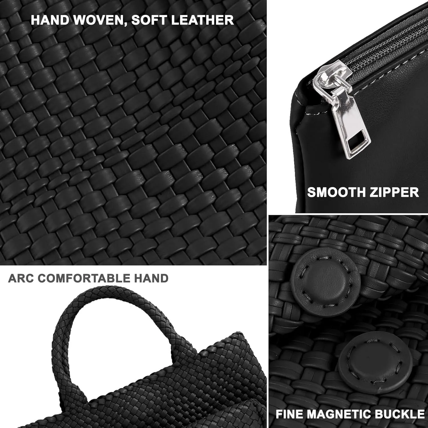 Women's Woven Crossbody Hobo Bag, Handle Shoulder Bag Vegan Leather Shopping Bag Large Travel Tote Bag with Wallet