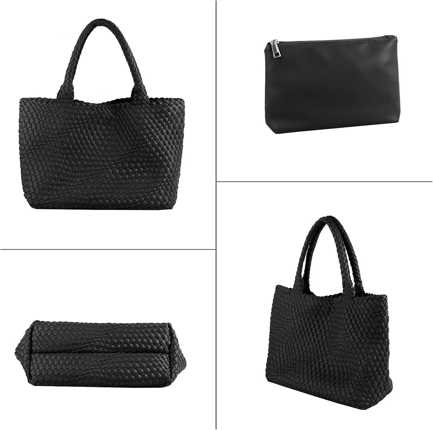 Women's Woven Crossbody Hobo Bag, Handle Shoulder Bag Vegan Leather Shopping Bag Large Travel Tote Bag with Wallet