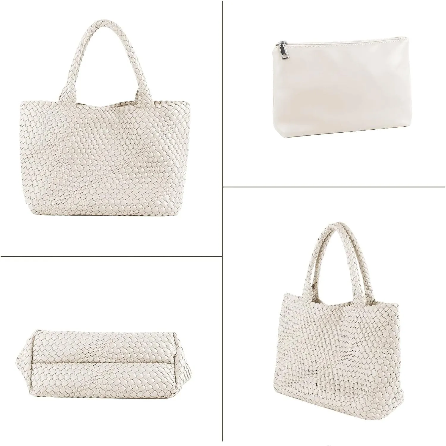 Women's Woven Crossbody Hobo Bag, Handle Shoulder Bag Vegan Leather Shopping Bag Large Travel Tote Bag with Wallet