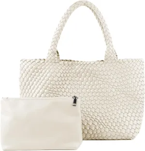 Women's Woven Crossbody Hobo Bag, Handle Shoulder Bag Vegan Leather Shopping Bag Large Travel Tote Bag with Wallet