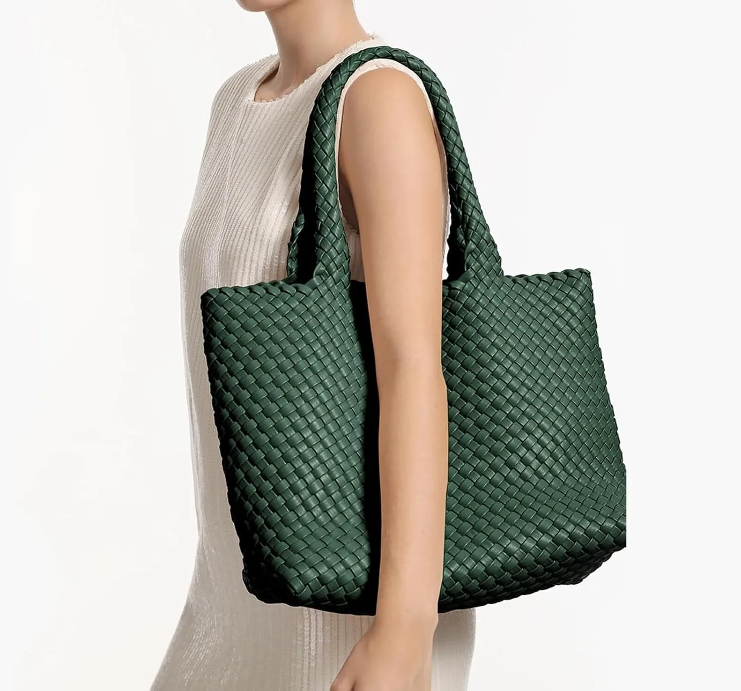 Women's Woven Crossbody Hobo Bag, Handle Shoulder Bag Vegan Leather Shopping Bag Large Travel Tote Bag with Wallet