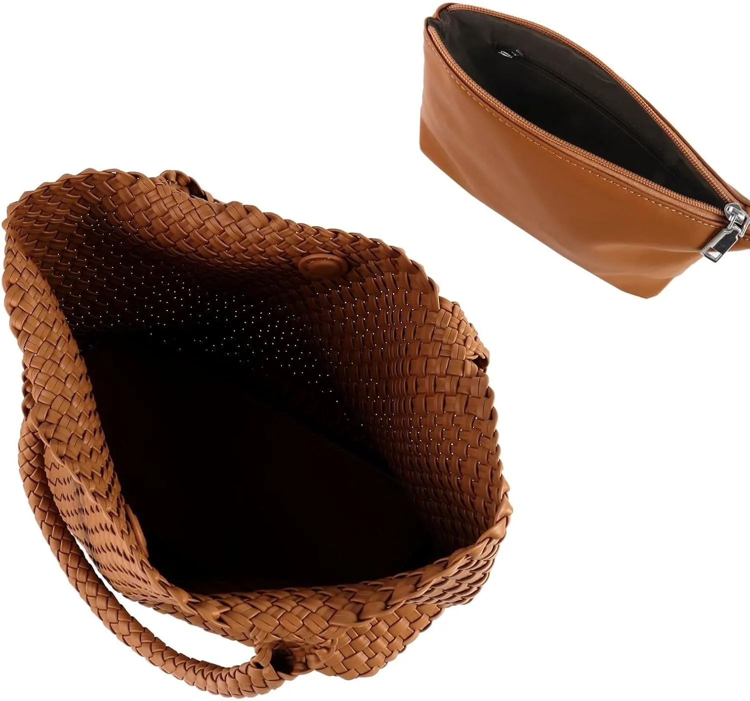 Women's Woven Crossbody Hobo Bag, Handle Shoulder Bag Vegan Leather Shopping Bag Large Travel Tote Bag with Wallet