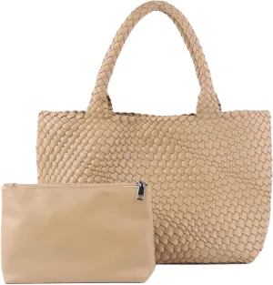 Women's Woven Crossbody Hobo Bag, Handle Shoulder Bag Vegan Leather Shopping Bag Large Travel Tote Bag with Wallet