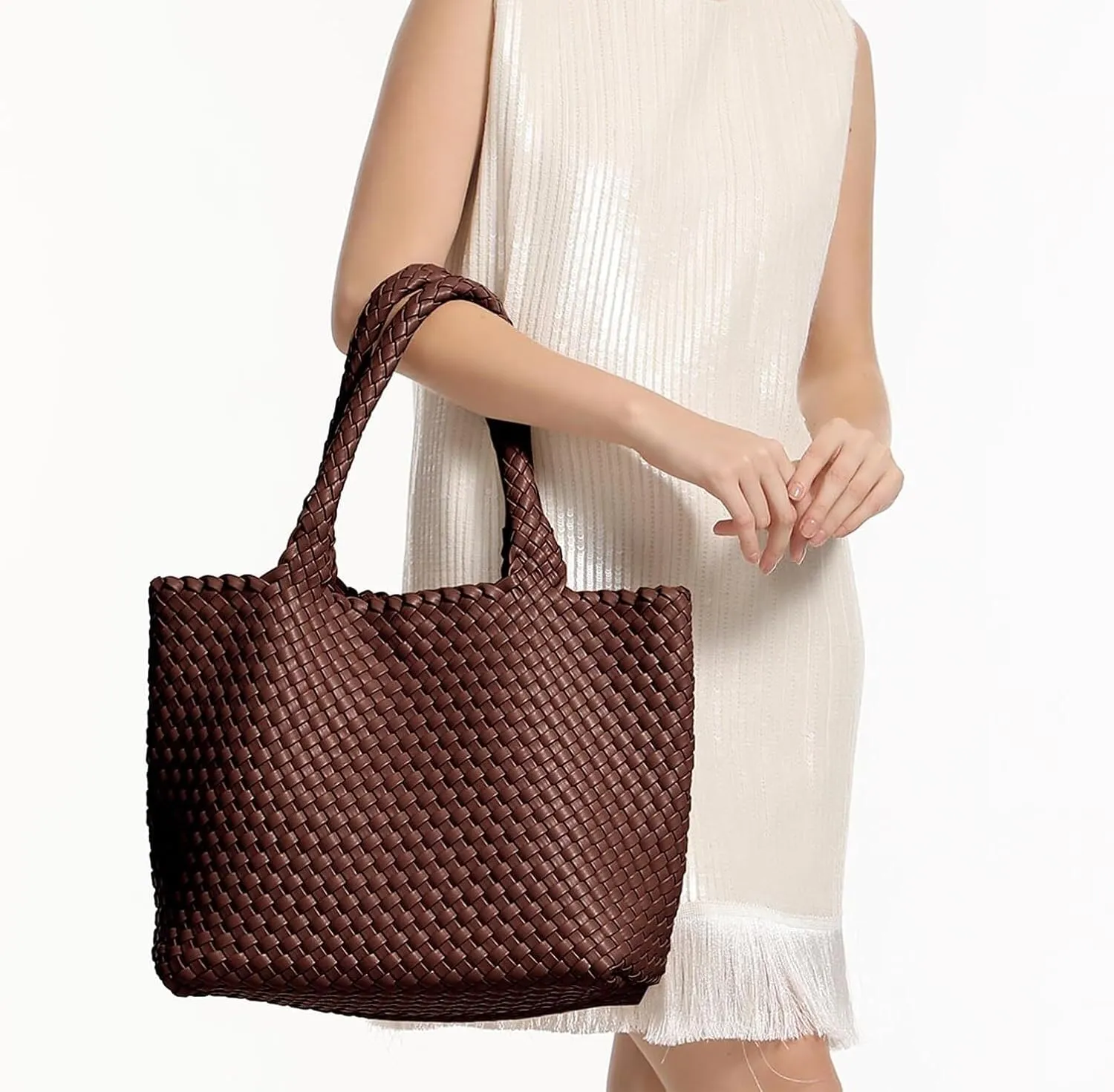 Women's Woven Crossbody Hobo Bag, Handle Shoulder Bag Vegan Leather Shopping Bag Large Travel Tote Bag with Wallet