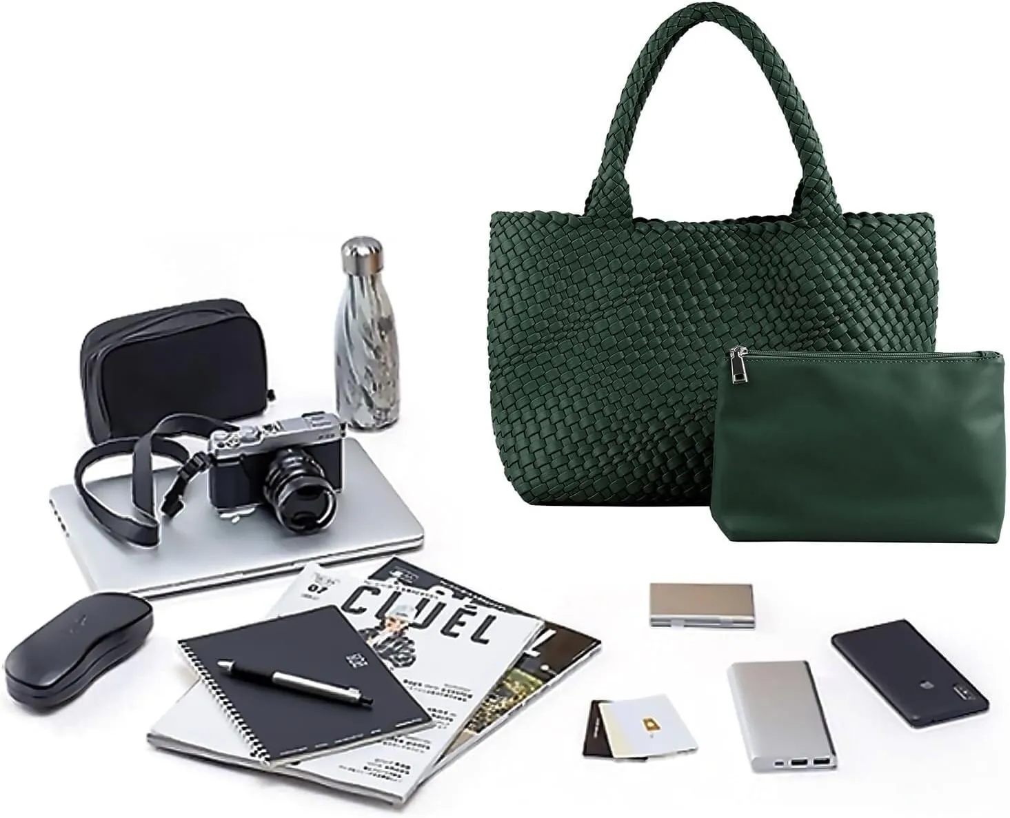 Women's Woven Crossbody Hobo Bag, Handle Shoulder Bag Vegan Leather Shopping Bag Large Travel Tote Bag with Wallet