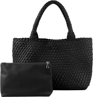 Women's Woven Crossbody Hobo Bag, Handle Shoulder Bag Vegan Leather Shopping Bag Large Travel Tote Bag with Wallet