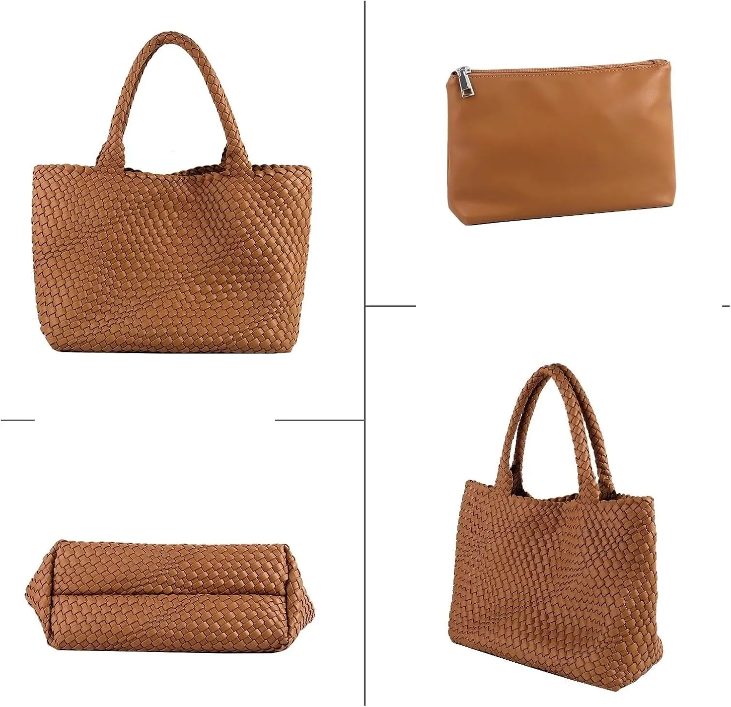 Women's Woven Crossbody Hobo Bag, Handle Shoulder Bag Vegan Leather Shopping Bag Large Travel Tote Bag with Wallet