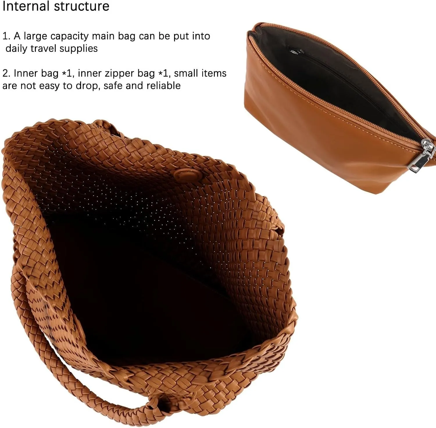 Woven Bag for Women,Fashion Top Handle Shoulder Bag Vegan Leather Shopper Bag Large Travel Tote Bag with Purse