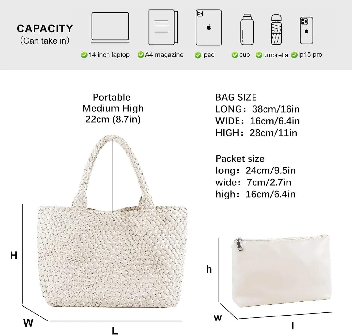 Woven Bag for Women,Fashion Top Handle Shoulder Bag Vegan Leather Shopper Bag Large Travel Tote Bag with Purse