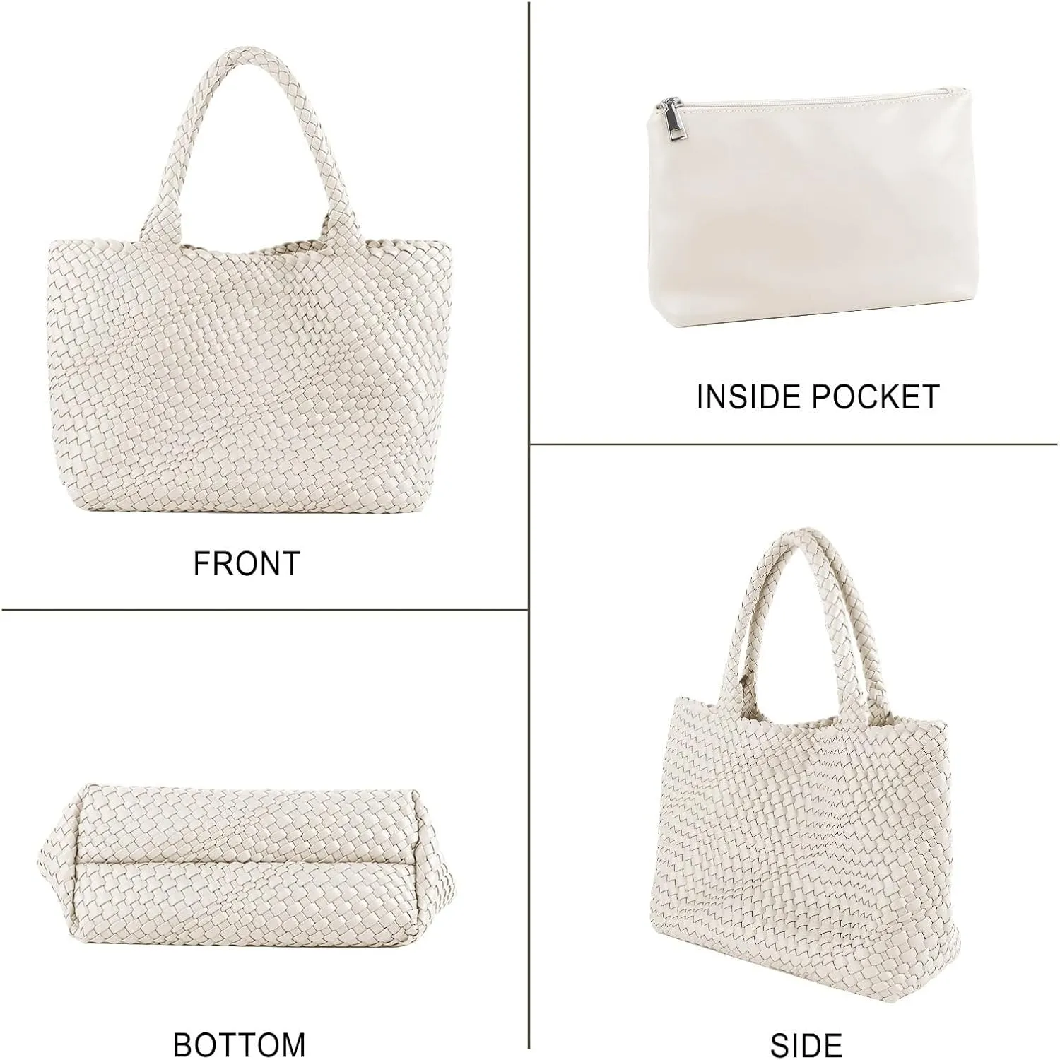 Woven Bag for Women,Fashion Top Handle Shoulder Bag Vegan Leather Shopper Bag Large Travel Tote Bag with Purse