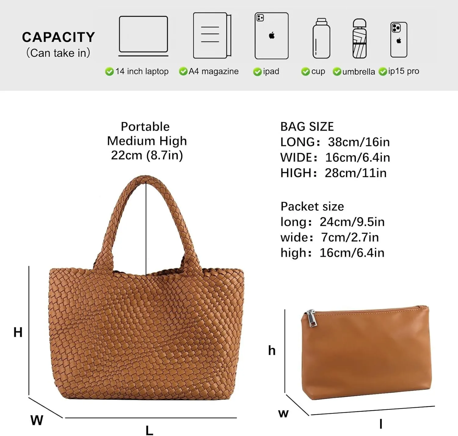 Woven Bag for Women,Fashion Top Handle Shoulder Bag Vegan Leather Shopper Bag Large Travel Tote Bag with Purse