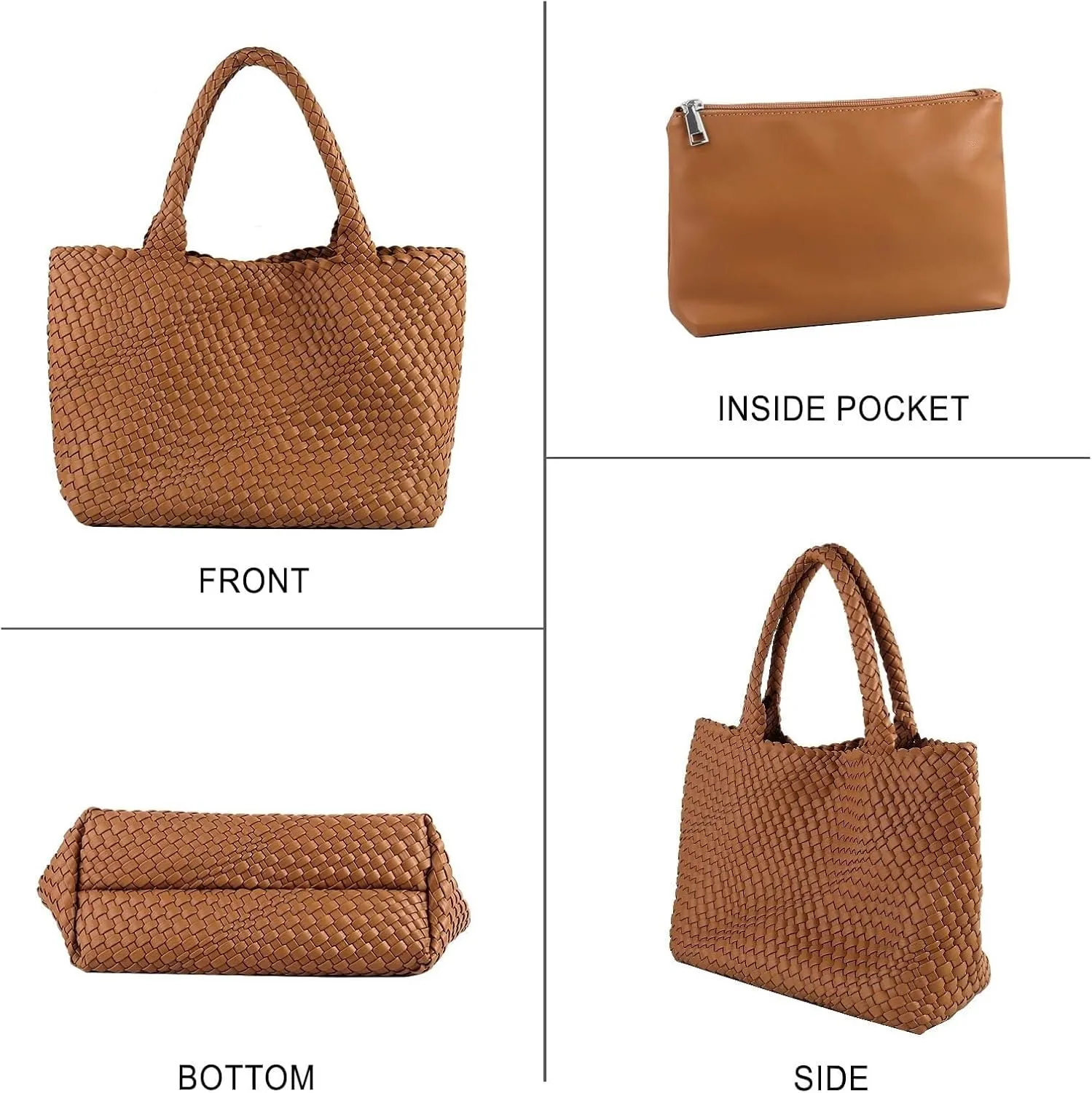 Woven Bag for Women,Fashion Top Handle Shoulder Bag Vegan Leather Shopper Bag Large Travel Tote Bag with Purse