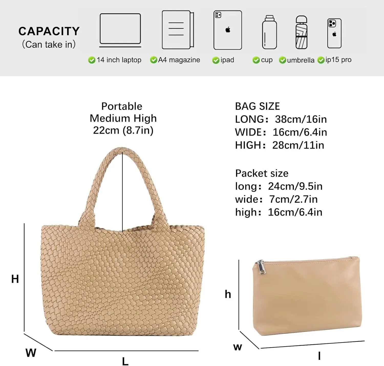 Woven Bag for Women,Fashion Top Handle Shoulder Bag Vegan Leather Shopper Bag Large Travel Tote Bag with Purse