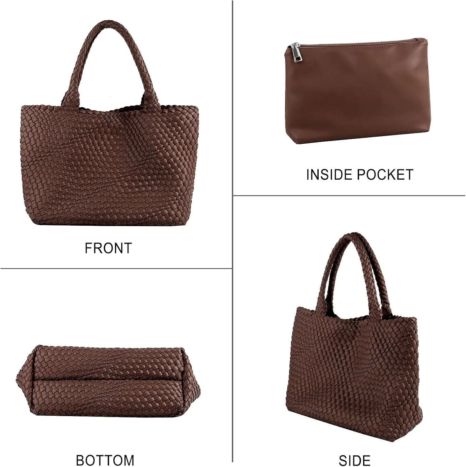 Woven Bag for Women,Fashion Top Handle Shoulder Bag Vegan Leather Shopper Bag Large Travel Tote Bag with Purse