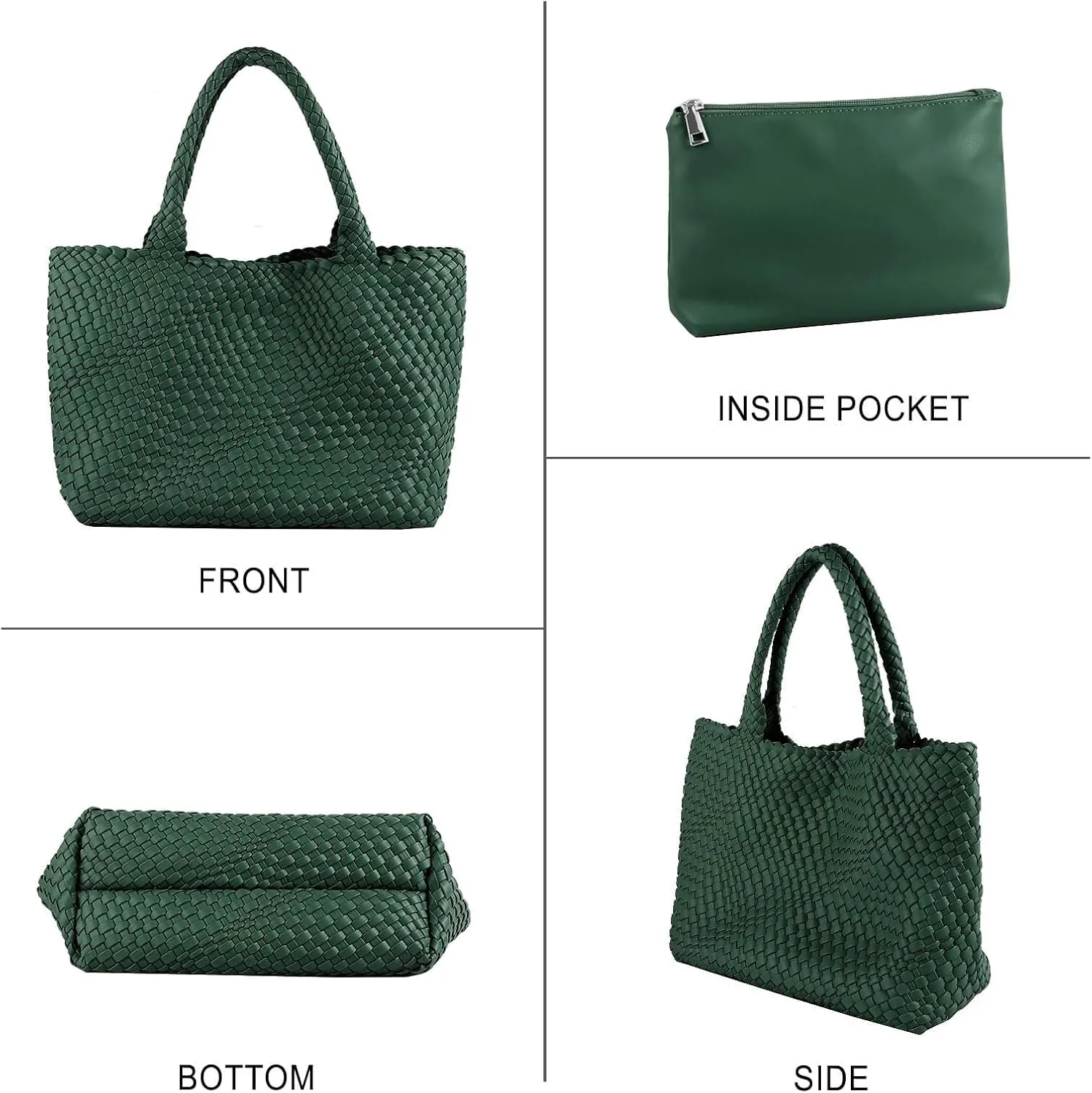 Woven Bag for Women,Fashion Top Handle Shoulder Bag Vegan Leather Shopper Bag Large Travel Tote Bag with Purse