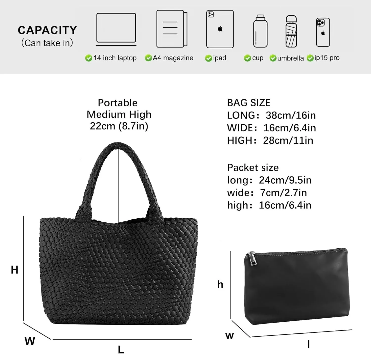 Woven Bag for Women,Fashion Top Handle Shoulder Bag Vegan Leather Shopper Bag Large Travel Tote Bag with Purse