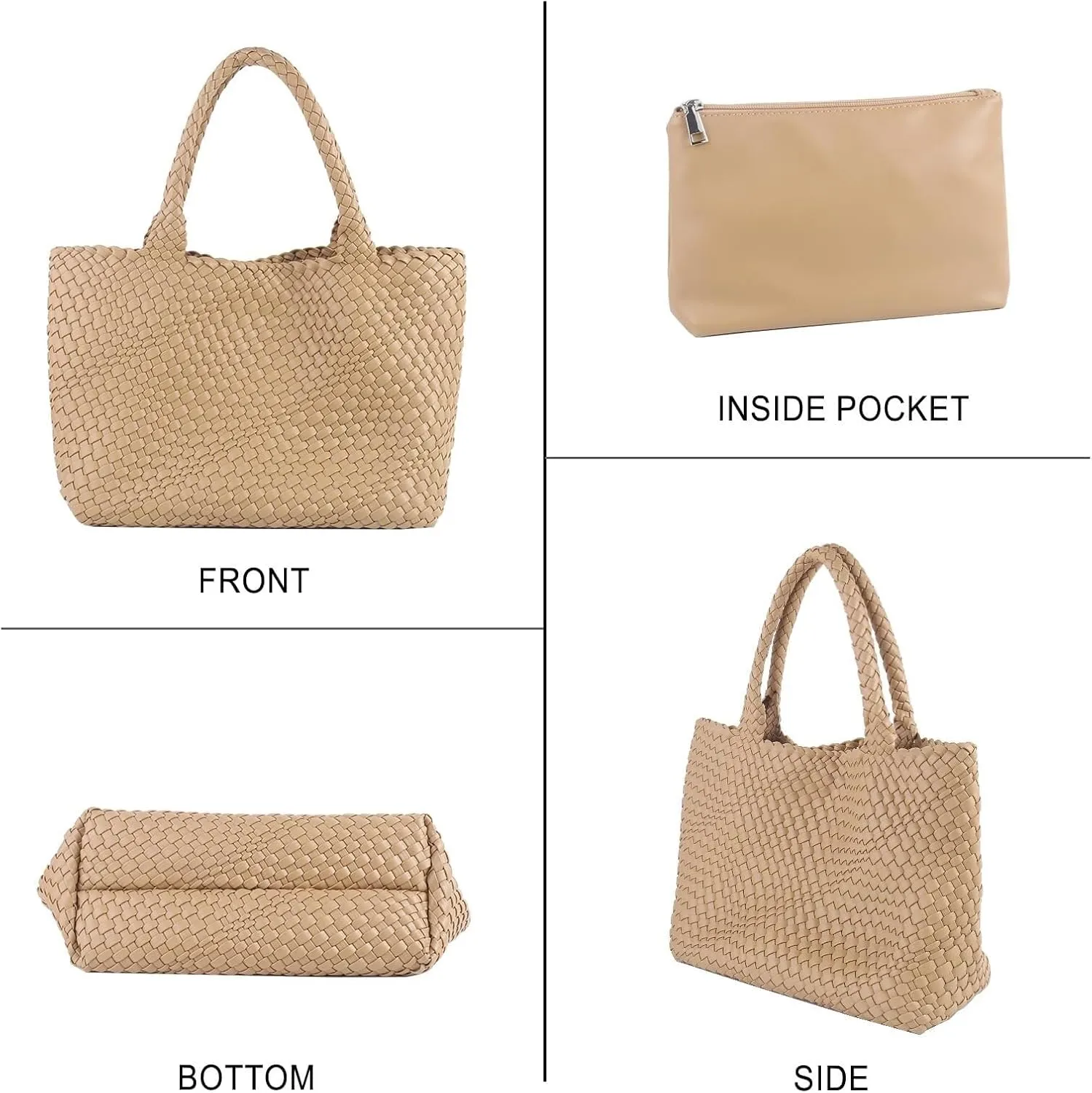 Woven Bag for Women,Fashion Top Handle Shoulder Bag Vegan Leather Shopper Bag Large Travel Tote Bag with Purse