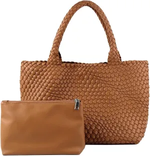 Woven Bag for Women,Fashion Top Handle Shoulder Bag Vegan Leather Shopper Bag Large Travel Tote Bag with Purse