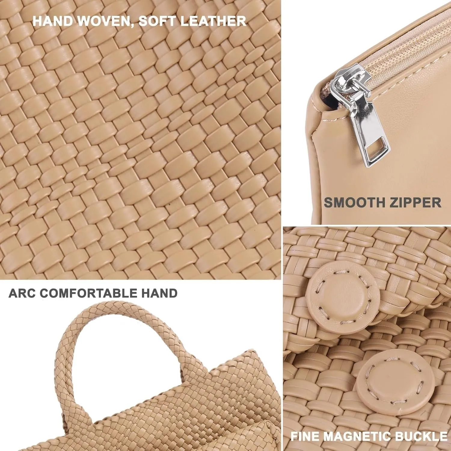 Woven Bag for Women,Fashion Top Handle Shoulder Bag Vegan Leather Shopper Bag Large Travel Tote Bag with Purse
