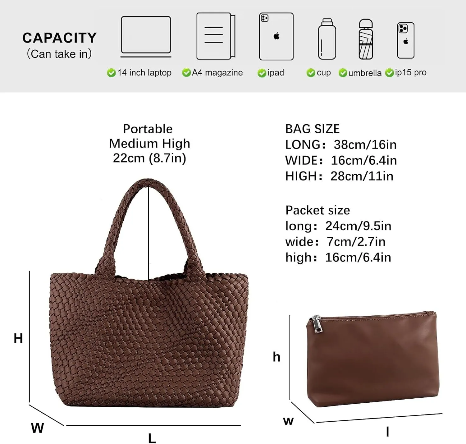 Woven Bag for Women,Fashion Top Handle Shoulder Bag Vegan Leather Shopper Bag Large Travel Tote Bag with Purse