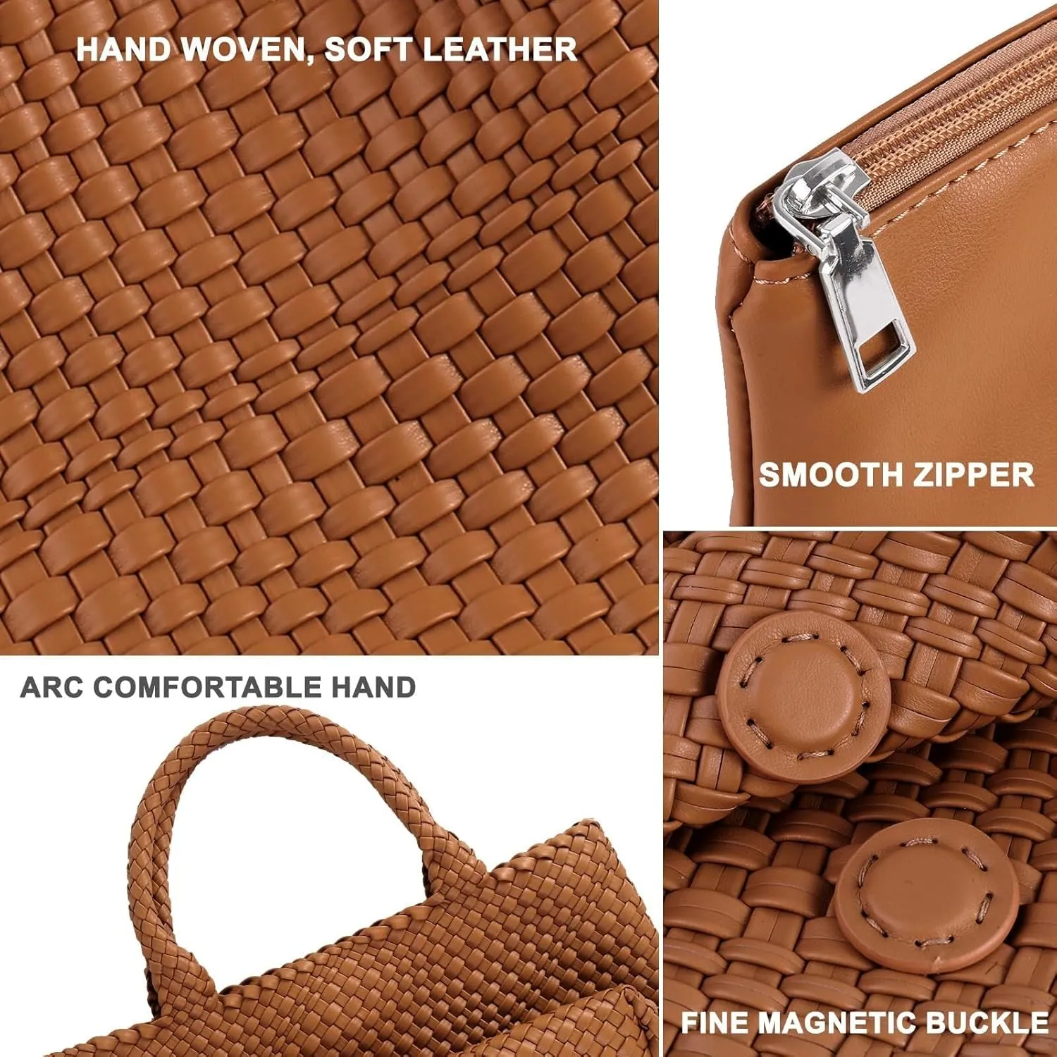 Woven Bag for Women,Fashion Top Handle Shoulder Bag Vegan Leather Shopper Bag Large Travel Tote Bag with Purse