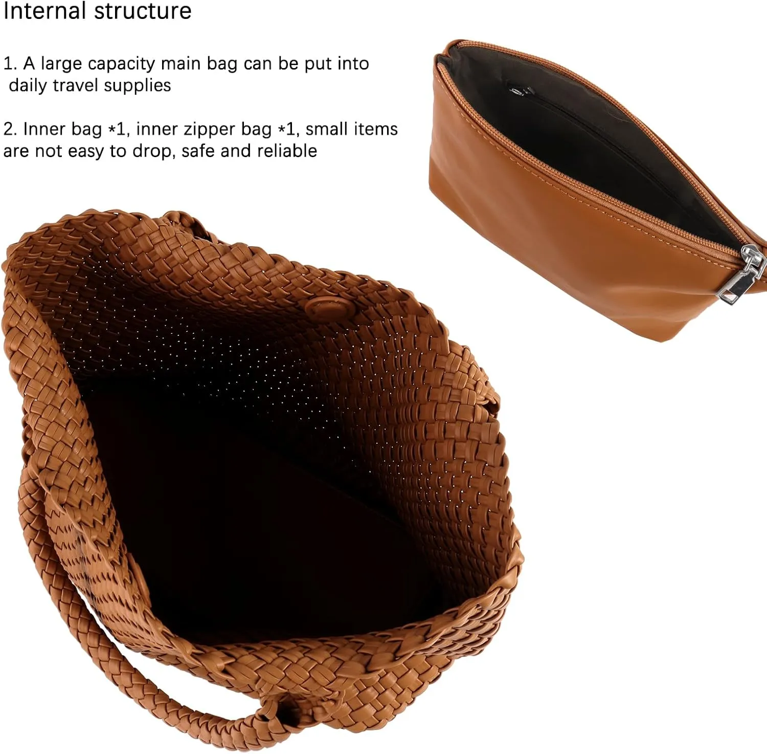 Woven Tote Bag for Women,Fashion Top Handle Shoulder Bag Vegan Leather Shopper Bag Large Travel Tote Bag with Purse