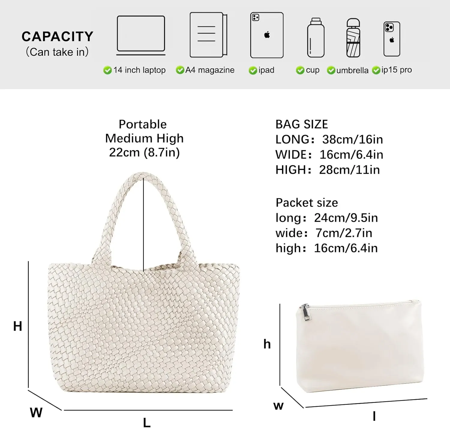 Woven Tote Bag for Women,Fashion Top Handle Shoulder Bag Vegan Leather Shopper Bag Large Travel Tote Bag with Purse