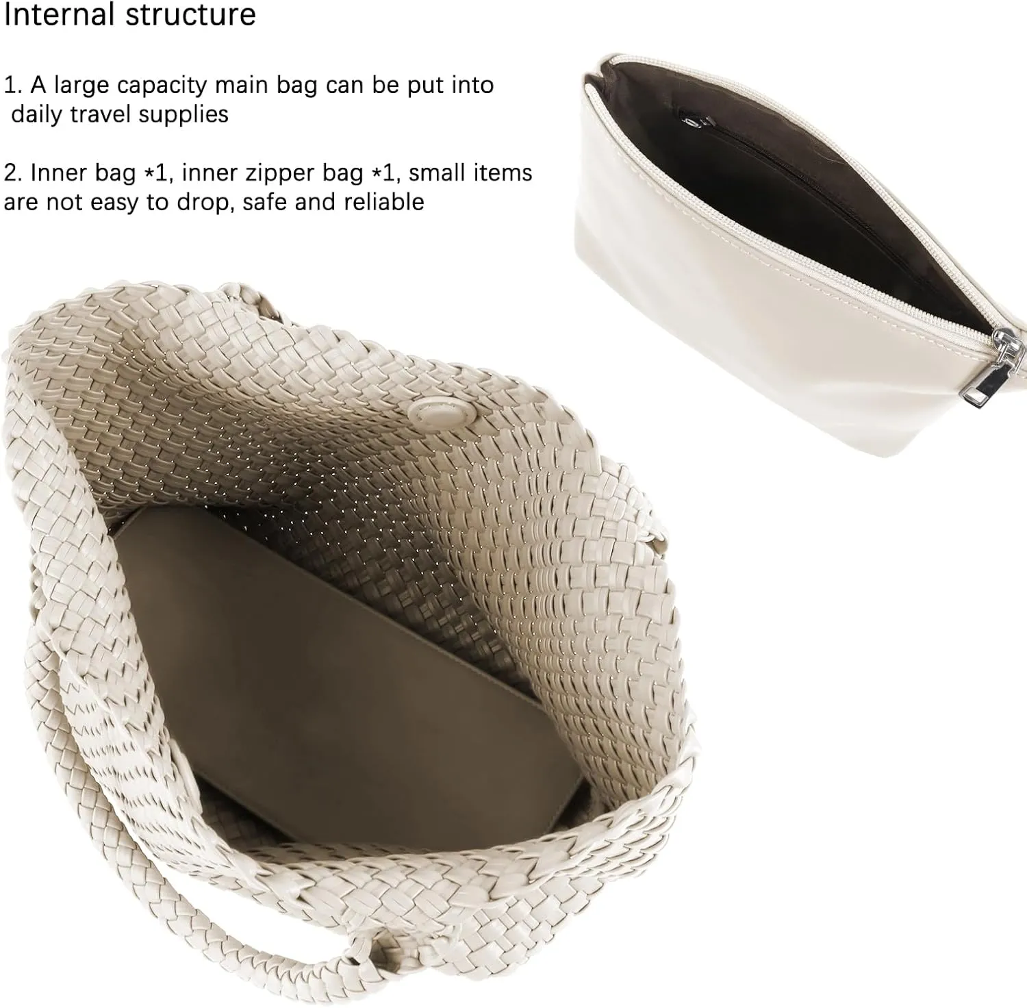 Woven Tote Bag for Women,Fashion Top Handle Shoulder Bag Vegan Leather Shopper Bag Large Travel Tote Bag with Purse